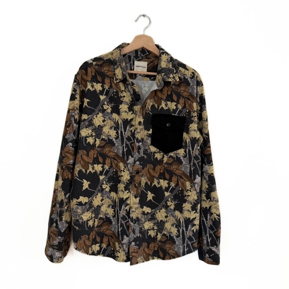 American Eagle Shacket Shirt Jacket Men’s Large Camo Button Down Brown Black - Picture 2 of 7